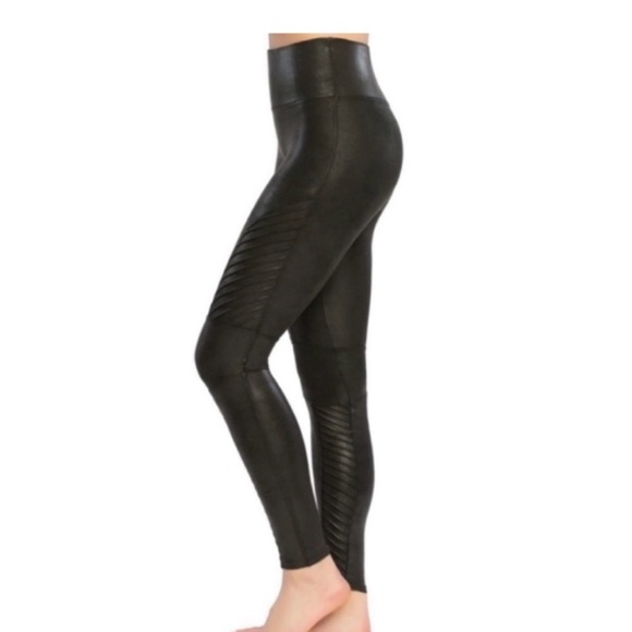 SPANX Black Faux Leather Moto Leggings Size L - Picture 6 of 11